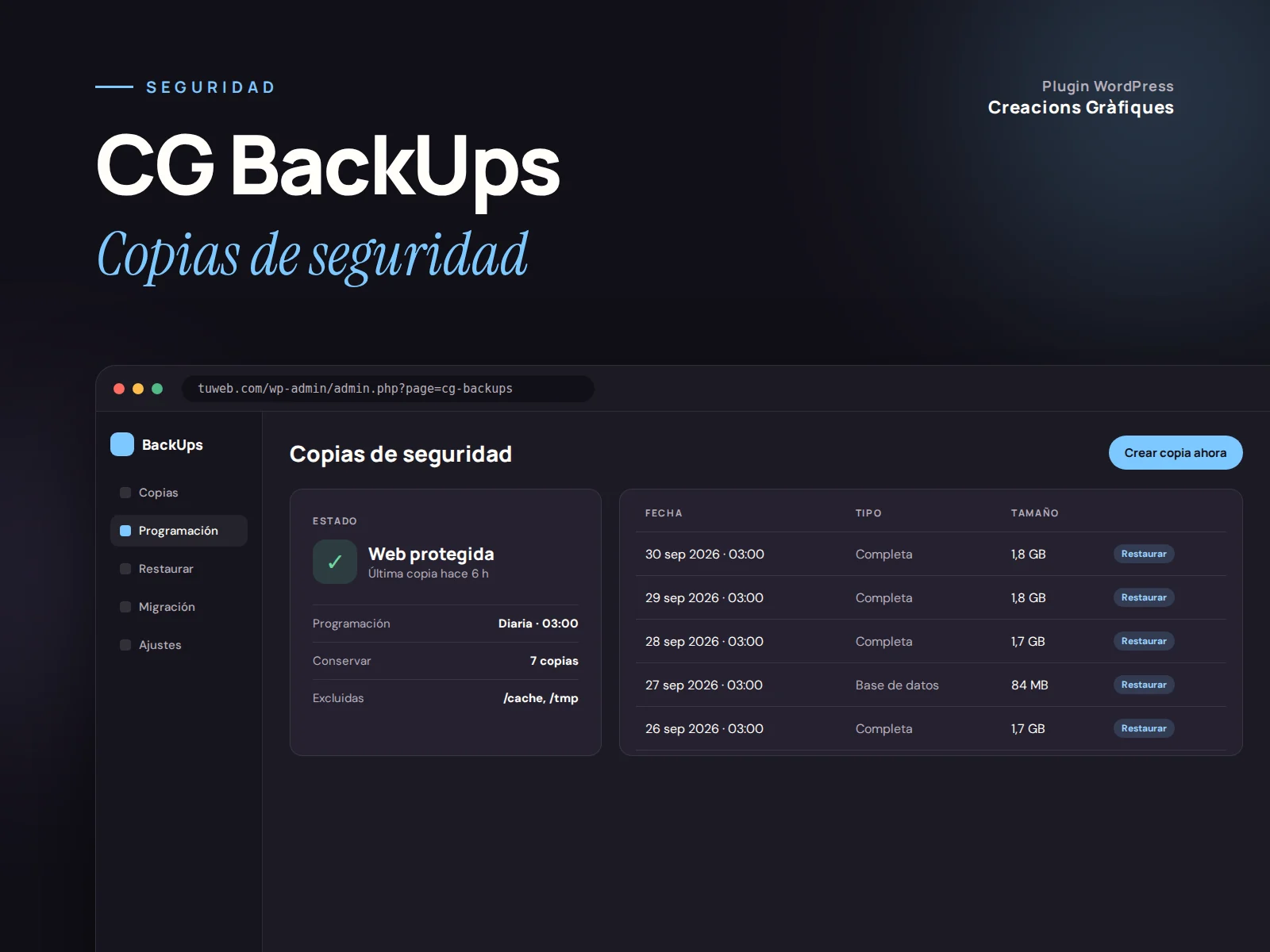 CG BackUps — Copias de seguridad, plugin de WordPress