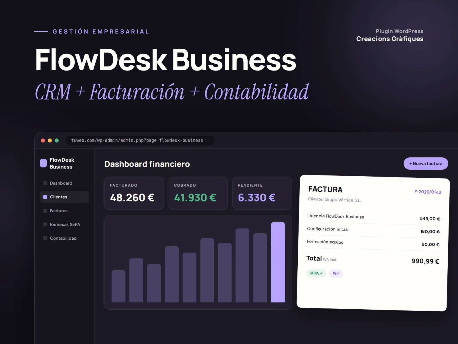 FlowDesk Business — CRM + Facturación + Contabilidad, plugin de WordPress